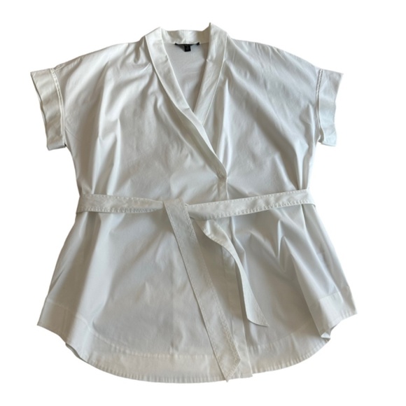 Lafayette148 White Top/Blouse/Tunic Short Sleeve Surplice Neck Wrap Front Large - Picture 15 of 16